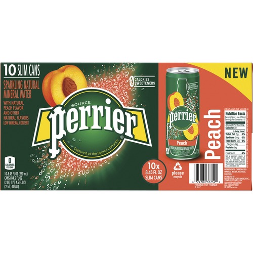 Perrier Slim Can Mineral Water Beverage - Sugar Free - 8.45 fl oz (250 mL) - Can - 30 / Carton
