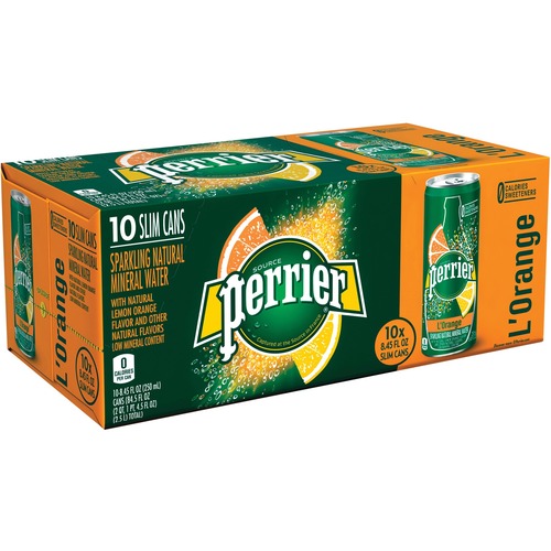 Perrier Slim Can Mineral Water Beverage - Ready-to-Drink - Sugar Free - 8.45 fl oz (250 mL) - Can - 30 / Carton