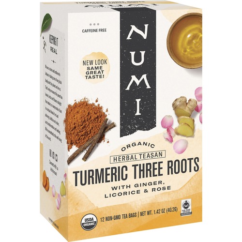Numi Organic Turmeric Three Roots Herbal Tea Bag - 1.4 oz - 12 / Box