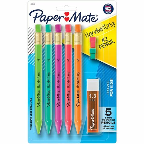 Paper Mate Handwriting Mechanical Pencils - #2 Lead - Thick Point - Black Lead - Assorted Barrel - 5 / Pack