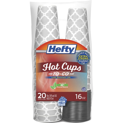 Hefty 16 oz Hot Cups & Lids To-Go - 20 / Pack - Gray, Silver - Coffee