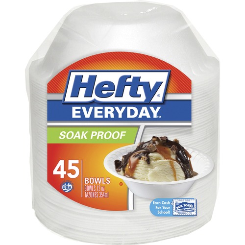 Hefty Everyday Soak Proof 12-oz Bowls - 12 fl oz Bowl - Foam Bowl - Disposable - White - 45 Piece(s) / Pack