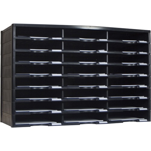 Storex Stackable Literature Sorter - 12000 x Sheet - 24 Compartment(s) - 9.50" x 12" - 20.5" Height x 14.1" Width31.4" Length - Black - Plastic, Polystyrene - 1 Each