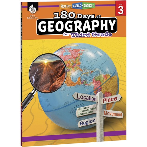 Shell Education 180 Days of Geography Resource Printed Book - 216 Pages - Book - Grade 3