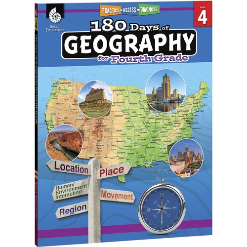 Shell Education 180 Days of Geography Resource Printed Book - 216 Pages - Book - Grade 4