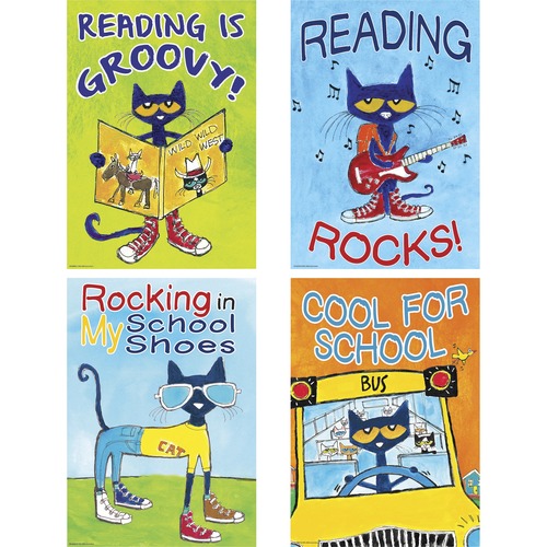 Teacher Created Resources Pete the Cat Posters Set - "Reading is Groovy!, Reading Rocks!, Rocking in My School Shoes, Cool for School" - 13.4" Width x 0.1" Height - Pete the Cat - Multicolor
