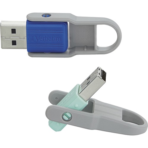 Microban 32GB Store 'n' Flip USB Flash Drive - 2pk - Blue, Mint - 32 GB - USB 2.0 Type A - Blue, Mint - Lifetime Warranty - 2 / Pack