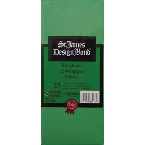 St. James® Holiday Envelope - 4 3/8" Width x 9 1/2" Length - 25 / Pack - Green