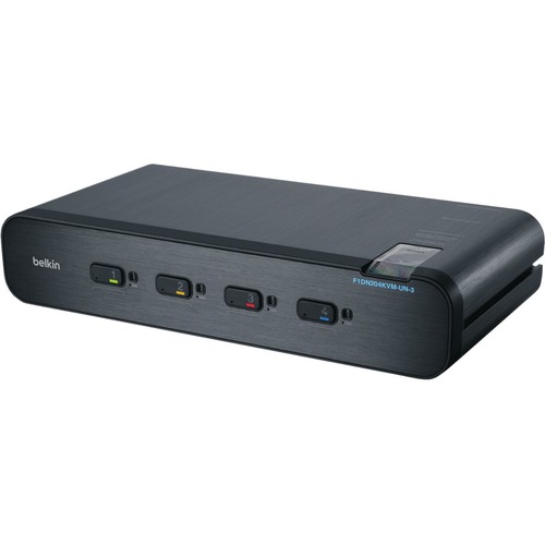 Belkin Universal Secure KVM Switch, 4 Port, Dual Head - 4 Computer(s) - 1 Local User(s) - 3840 x 2160 - 11 x USB - Desktop, Rack-mountable, Under Table - TAA Compliant
