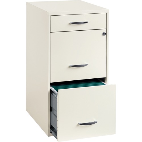 Lorell SOHO White 3-drawer File Cabinet - 14.3" x 18" x 27" - 3 x Drawer(s) for File, Accessories - Letter - Casters, Locking Drawer, Glide Suspension, Sturdy, Pull Handle - White - Steel = LLR19157