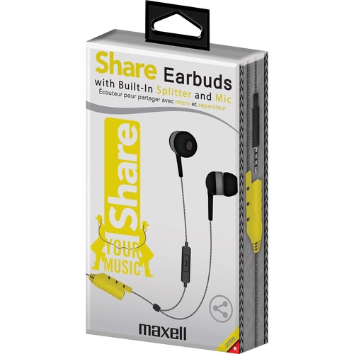Maxell Share Earbuds - Wired - Earbud - 3.08 ft Cable - Gray