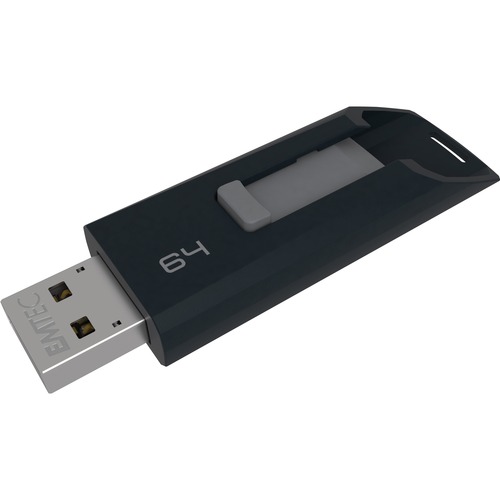 EMTEC - 64 GB - USB 2.0 - 15 MB/s Read Speed - 5 MB/s Write Speed - Black - 1 Year Warranty