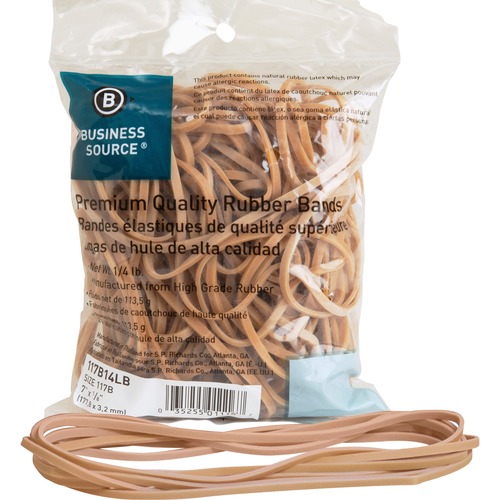 Business Source Rubber Bands - 7" (177.80 mm) Length - 0.13" (3.18 mm) Thickness - Stretchable - 1 / Bag - Natural