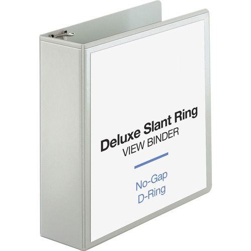 Business Source Deluxe Slant Ring View Binder - 3" Binder Capacity - Letter - 8 1/2" x 11" Sheet Size - 725 Sheet Capacity - Slant D-Ring Fastener(s) - 2 Internal Pocket(s) - Polypropylene, Chipboard - White - Durable, PVC-free, Non-stick, Gap-free Ring, 