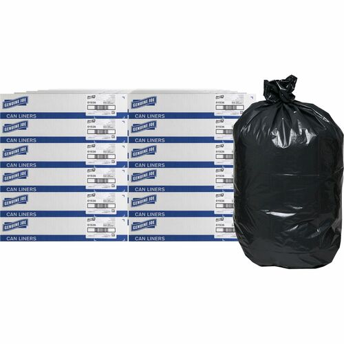 Genuine Joe Heavy-Duty Trash Can Liners - 60 gal - 39" Width x 56" Length x 1.50 mil (38 Micron) Thickness - Low Density - Black - Plastic Resin - 480