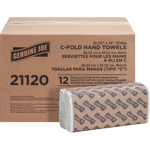 Genuine Joe C-Fold Paper Towels - 1 Ply - C-fold - 13" x 10.13" - White - Absorbent, Embossed - For Washroom, Restroom, Public Facilities - 200 Per Pa