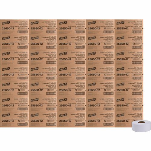 Genuine Joe 2-ply Jumbo Roll Dispenser Bath Tissue - 2 Ply - 3.30" x 650 ft - White - Nonperforated, Unscented - For Restroom - 648 / Pallet