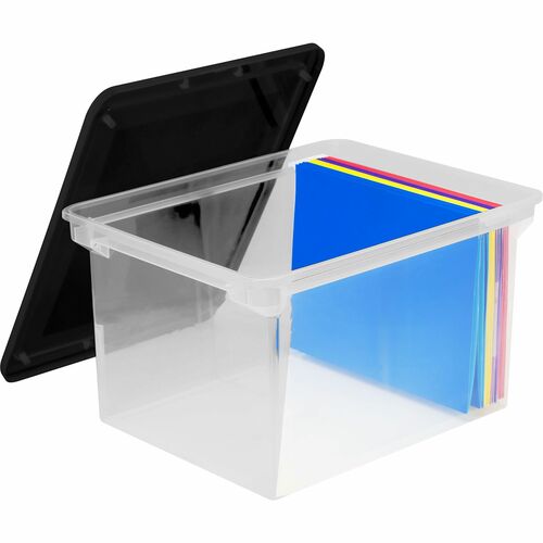 Storex Plastic File Tote Storage Box - Internal Dimensions: 15.50" Length x 12.25" Width x 9.25" Height - External Dimensions: 18.3" Length x 14" Width x 10.5" Height - 45 lb - Media Size Supported: Legal, Letter - Lid Lock Closure - Stackable - Blue, Cle