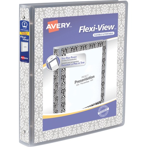 Avery® Flexi-View Binder - 1" Binder Capacity - Letter - 8 1/2" x 11" Sheet Size - 175 Sheet Capacity - Round Ring Fastener(s) - Inside Back Pocket(s) - Plastic, Poly - Gray, White - Ink-transfer Resistant, Flexible, Durable, Business Card Holder, Non