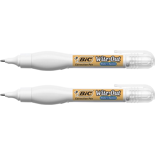 BIC Wite-Out Brand Shake 'n Squeeze Correction Pen, 8 ML Correction Fluid,  2-Count Pack of white Correction Pens, Fast, Clean and Easy to Use Pen