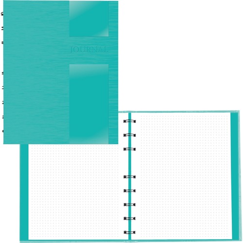 Blueline Lux Collection Dotted Journal Aqua - 96 Sheets - 192 Pages - Twin Wirebound - 9 1/4" x 7 1/4" - White PaperLaminated - Micro Perforated, Hard Cover, Storage Pocket, Durable Cover, Self-adhesive Tab, Refillable - Recycled - 1Each - Memo / Subject Notebooks - BLIA601585