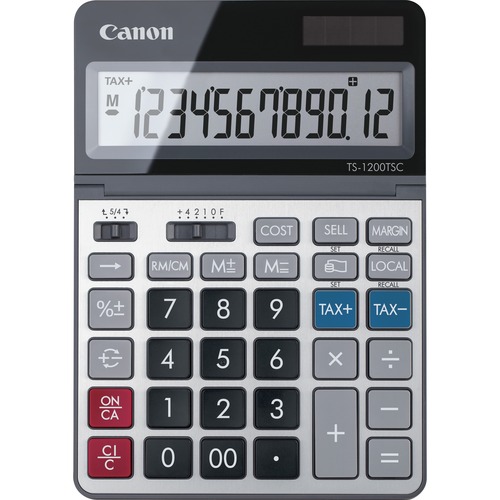 Canon TS1200TSC 12-digit Desktop Calculator - Extra Large Display - 12 Digits - LCD - Solar Powered - 7" Height x 5" Width x 0.7" Depth - Metal - Desktop - 1 Each