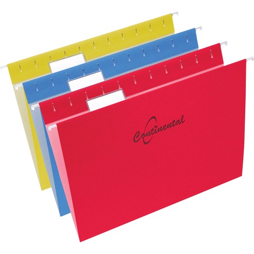Continental Letter Recycled Hanging Folder - 8 1/2" x 11" - Red, Blue, Yellow - 60% Recycled - 25 / Box
