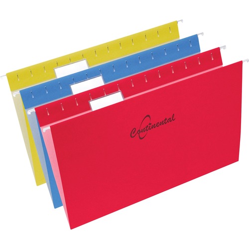 Continental Legal Recycled Hanging Folder - 8 1/2" x 14" - Red, Blue, Yellow - 25 / Box - Color Hanging Folders - COF37225