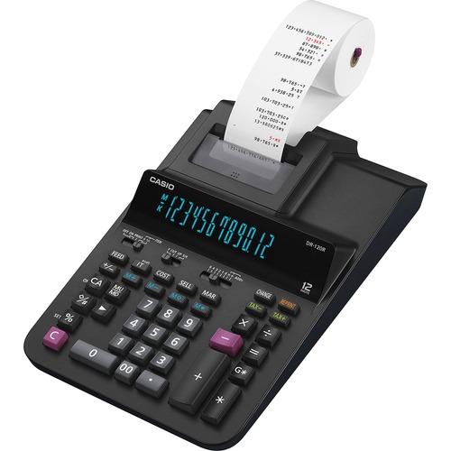 Casio DR-120R Printing Calculator - Dual Color Print - 3.5 lps - Two-color Printing, Independent Memory, Plastic Key, Large Display, Key Rollover - 12 Digits - 4.4" x 8.1" x 14.8" - Black - Desktop - 1 Each