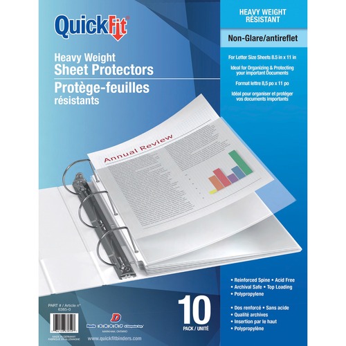 QuickFit Sheet Protectors - 8.5" Width x 11" Length - For Letter 8 1/2" x 11" Sheet - 3 x Holes - Rectangular - Polypropylene - 10 / Pack - Sheet Protectors - RGO63850