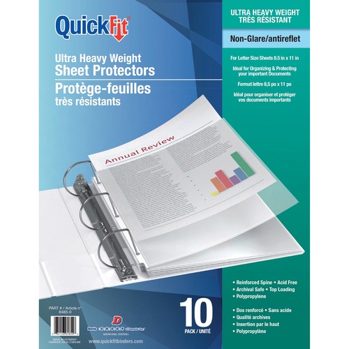 QuickFit Sheet Protectors - 8.5" Width x 11" Length - For Letter 8 1/2" x 11" Sheet - 3 x Holes - Rectangular - Polypropylene - 10 / Pack
