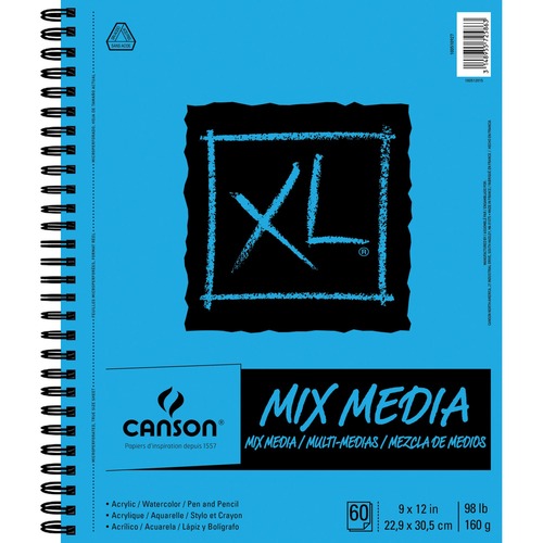 Canson XL Mix Media - 60 Sheets - 120 Pages - Plain - Wire Bound - 98 lb Basis Weight - 160 g/m² Grammage - 9" x 12"10.20" (259.08 mm) x 0.60" (15.24 mm) x 12" (304.80 mm) - White Paper - Light Blue Cover - Chipboard Cover - Textured, Erasable, Micro - Sketch Pads & Drawing Paper - DIX100510927