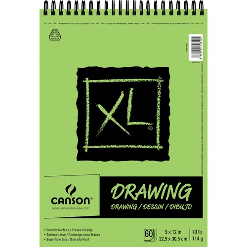 Canson XL Drawing - 60 Sheets - Twin Wirebound - 70 lb Basis Weight - 114 g/m² Grammage - 9" x 12" - Micro Perforated, Removable, Erasable, Smooth, Acid-free - 1Each