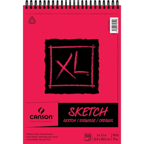 Canson XL Sketch - 100 Sheets - Twin Wirebound - 50 lb Basis Weight - 74 g/m² Grammage - 9" x 12" - Micro Perforated, Removable, Erasable, Smooth, Acid-free 