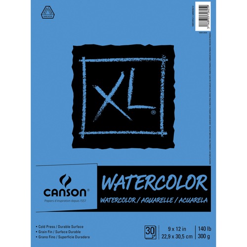 Canson XL Watercolor - 30 Sheets - 60 Pages - Twin Wirebound - 140 lb Basis Weight - 300 g/m² Grammage - 9" x 12" - Erasable, Acid-free Paper, Micro Perforated, Heavyweight Sheet, Textured - 1Each