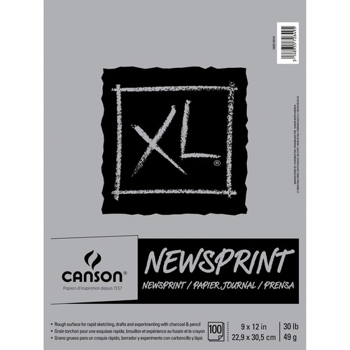 Canson XL Newsprint - 100 Sheets - Twin Wirebound - 30 lb Basis Weight - 49 g/m² Grammage - 9" x 12" - Micro Perforated, Removable, Erasable, Textured - 1 Each