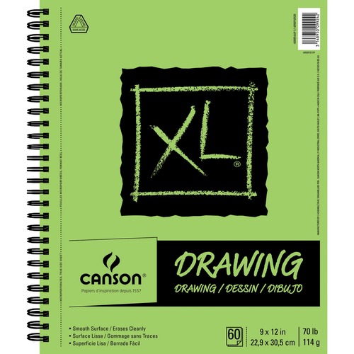 Canson XL Drawing - 60 Sheets - Twin Wirebound - 70 lb Basis Weight - 114 g/m² Grammage - 9" x 12" - Micro Perforated, Removable, Erasable, Smooth, Acid-free - 1Each