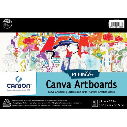 Canson Plein Air Canva Art Board Pad - 10 Sheets - 20 Pages - Glued - 9" x 12" - Textured, Acid-free, Rigid - 1Each