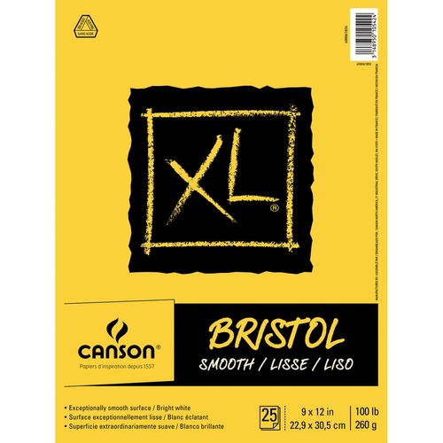 Canson XL Bristol - 25 Pages - 100 lb Basis Weight - 260 g/m² Grammage - 9" x 12" - Micro Perforated, Removable, Smooth, Heavyweight, Erasable, Acid-free - 1Each