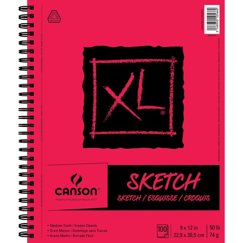 Canson XL Sketch - 100 Sheets - Twin Wirebound - 50 lb Basis Weight - 74 g/m² Grammage - 9" x 12" - Micro Perforated, Removable, Erasable, Smooth, Acid-free - 1Each - Sketch Pads & Drawing Paper - MCX400061860