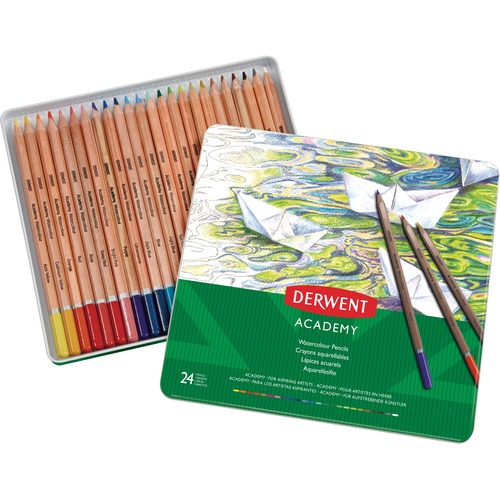 Derwent Academy Watercolour Pencils Tin - 3.3 mm Lead Diameter - 24 / Pack