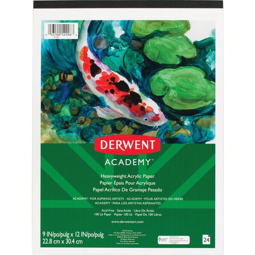 Derwent Academy Heavyweight Acrylic Paper Pad - 24 Sheets - 100 lb Basis Weight - 9" x 12" - 12" (304.80 mm) x 9" (228.60 mm)0.25" (6.35 mm) - Acid-free, Removable, Heavyweight, Textured - 1 Each