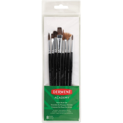 Derwent Academy Artist Brush Set, 8 Pack - 8 Brush(es) - Assorted Wood