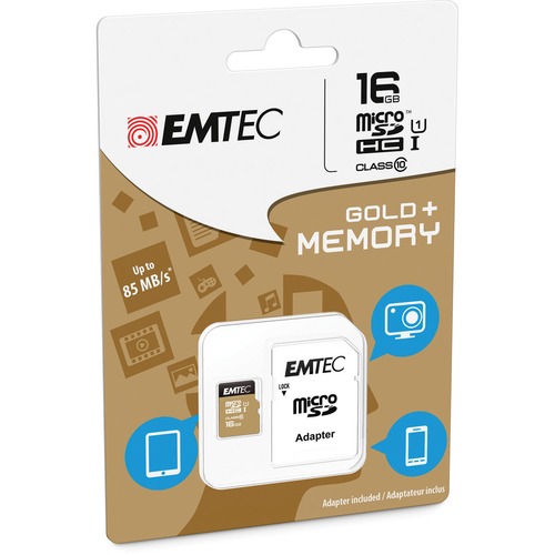 EMTEC Gold+ 16 GB Class 10/UHS-I (U1) microSDHC - 1 Pack - 1 Year Warranty - Memory Cards/Sticks - EMTM16GHC10GP