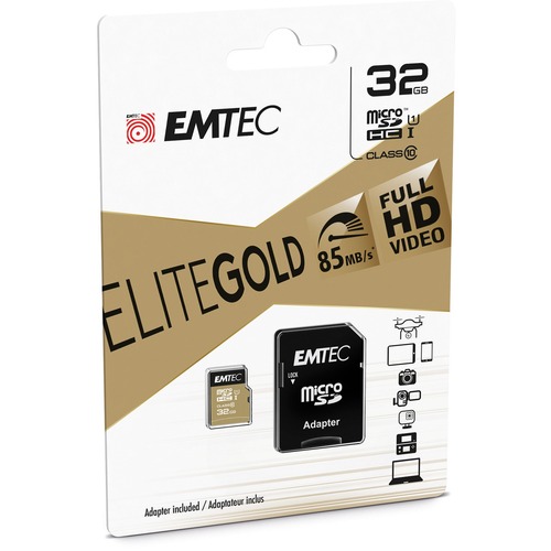 EMTEC Gold+ 32 GB Class 10/UHS-I (U1) microSDHC - 1 Pack - 1 Year Warranty - Memory Cards/Sticks - EMTM32GHC10GP