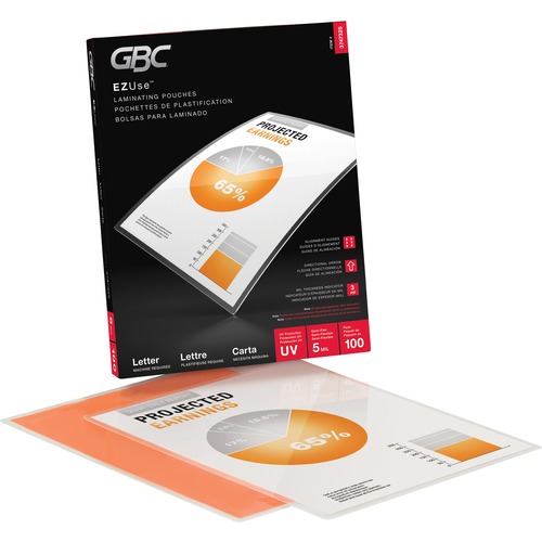GBC EZUse Thermal Letter-size 3m Laminating Pouch - Sheet Size Supported: Letter 8.50" (215.90 mm) Width x 11" (279.40 mm) Length - Laminating Pouch/Sheet Size: 5 mil Thickness - Glossy, Crystal - Jam-free, Fade Resistant, Discoloration Resistant, Alignme = GBC20052