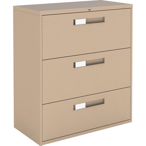 Global 9300 Series Centre Pull Lateral File - 3-Drawer - 18" x 36" x 40.5" - 3 x Drawer(s) for File - Letter, Legal, A4 - Lateral - Hanging Bar, Interlocking, Anti-tip, Pull Handle, Ball-bearing Suspension, Leveling Glide, Lockable, Durable, Reinforced -  = GLB93363F1HNE