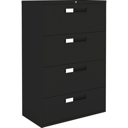Global 9300 Series Centre Pull Lateral File - 4-Drawer - 18" x 36" x 54" - 4 x Drawer(s) for File - Letter, Legal, A4 - Lateral - Hanging Bar, Interlocking, Anti-tip, Pull Handle, Ball-bearing Suspension, Leveling Glide, Lockable, Durable, Reinforced - Bl = GLB93364F1HBL
