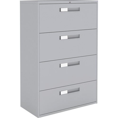 Global 9300 Series Centre Pull Lateral File - 4-Drawer - 18" x 36" x 54" - 4 x Drawer(s) for File - Letter, Legal, A4 - Lateral - Hanging Bar, Interlocking, Anti-tip, Pull Handle, Ball-bearing Suspension, Leveling Glide, Lockable, Durable, Reinforced - Gr = GLB93364F1HGR