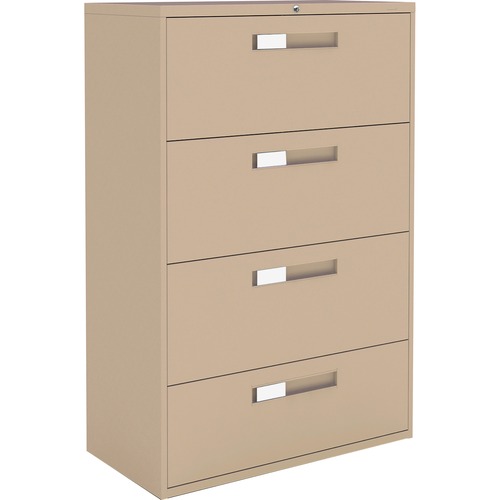Global 9300 Series Centre Pull Lateral File - 4-Drawer - 18" x 36" x 54" - 4 x Drawer(s) for File - Letter, Legal, A4 - Lateral - Hanging Bar, Interlocking, Anti-tip, Pull Handle, Ball-bearing Suspension, Leveling Glide, Lockable, Durable, Reinforced - Ne = GLB93364F1HNE